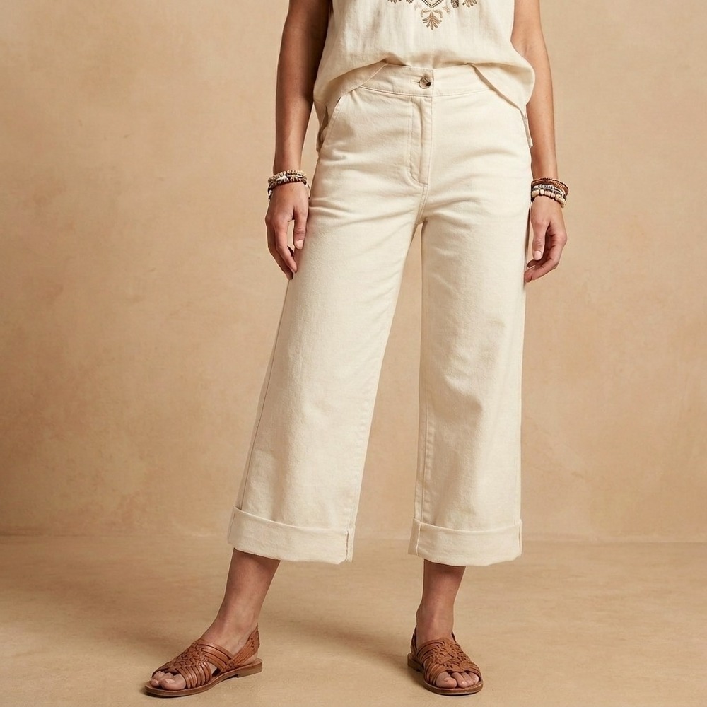 FILOSOFIA Womens Cropped Wide Leg Pants Size M Cream Cotton Minimalist